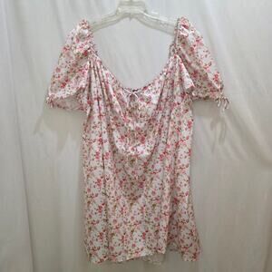 Pretty Little Thing Plus Pink Ditsy Short Puff Sleeve Mini Dress, Size 26